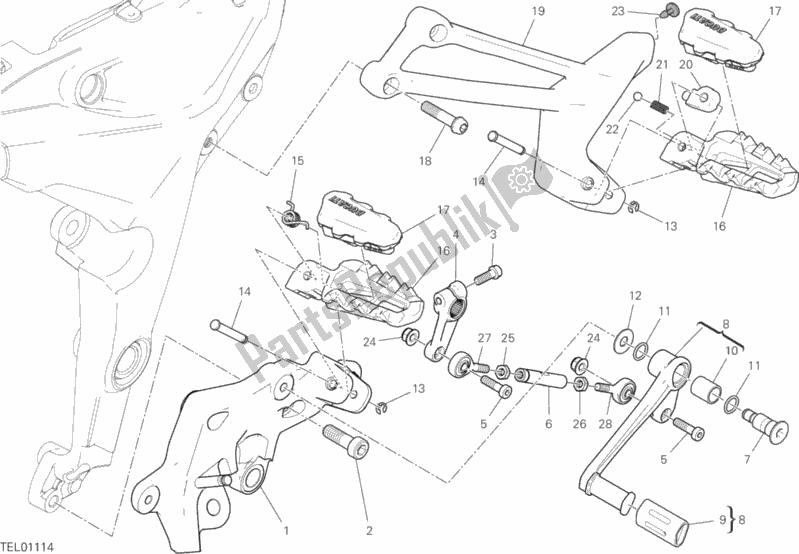 Alle onderdelen voor de Voetsteunen Links van de Ducati Multistrada 1260 ABS Brasil 2019
